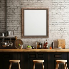Bar With Stools and Picture Frame on Wall