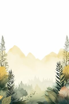 Trees and Mountains Painting Against Sky Background