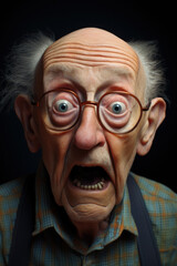 Portrait of shocked old man open mouth