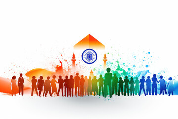 Indians silhouette designs in flag colors, Indian Independence Day illustration. Generative ai