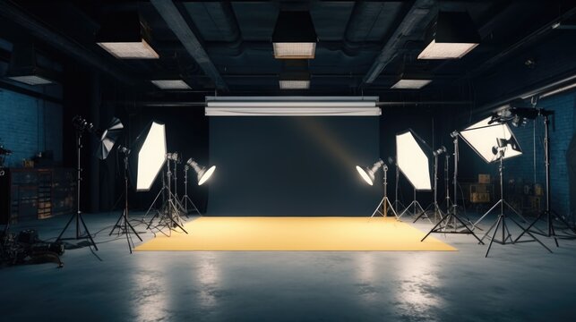 A photo studio with professional lighting equipment. Perfect for capturing high-quality images for various purposes