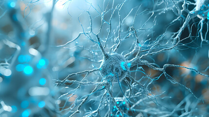 Abstract blue and white macro presentation of neural network in the human nervous system