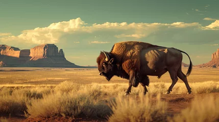 Outdoor kussens Buffalo walking toward the desert © ArtBox