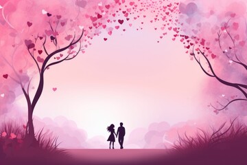 abstract background of couple walking in the park on valentine's day