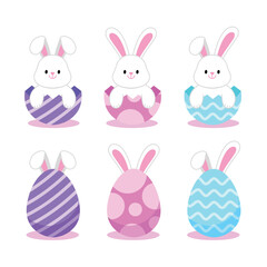 Easter bunny. Modern egg, bunnies for kids. Rabbit or hare, spring festive animal. Cute cartoon holiday vector illustration. Character design.