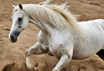 Obraz na płótnie Canvas a horse runs gallop around in the sand on a beach