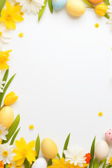 easter background with yellow flowers and eggs