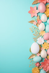 Fototapeta na wymiar easter background with pink flowers and eggs