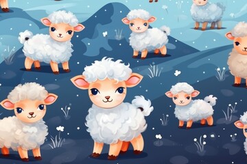colorful seamless background with cute sheep