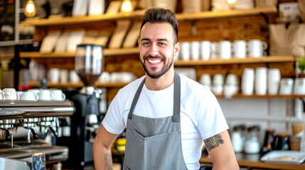 Fototapeta premium Friendly Barista in Modern Cafe Setting
