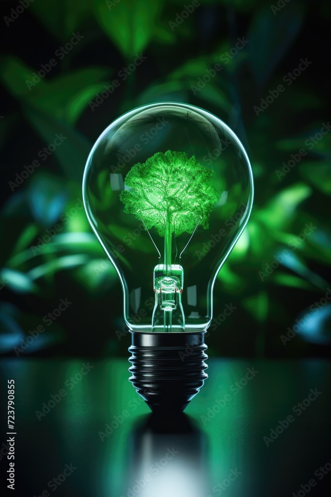 Poster a light bulb with a tree inside, representing growth and innovation. perfect for illustrating ideas,