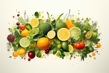 Concept of healthy food from fresh fruits and vegetables.