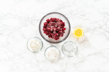 Raspberry Cake Filling-Measured Ingredients Await on Counter