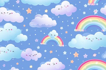 seamless pattern with clouds and rainbows