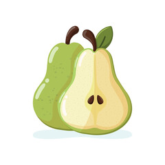Green pear and half of pear. Fruit illustration - 723792080