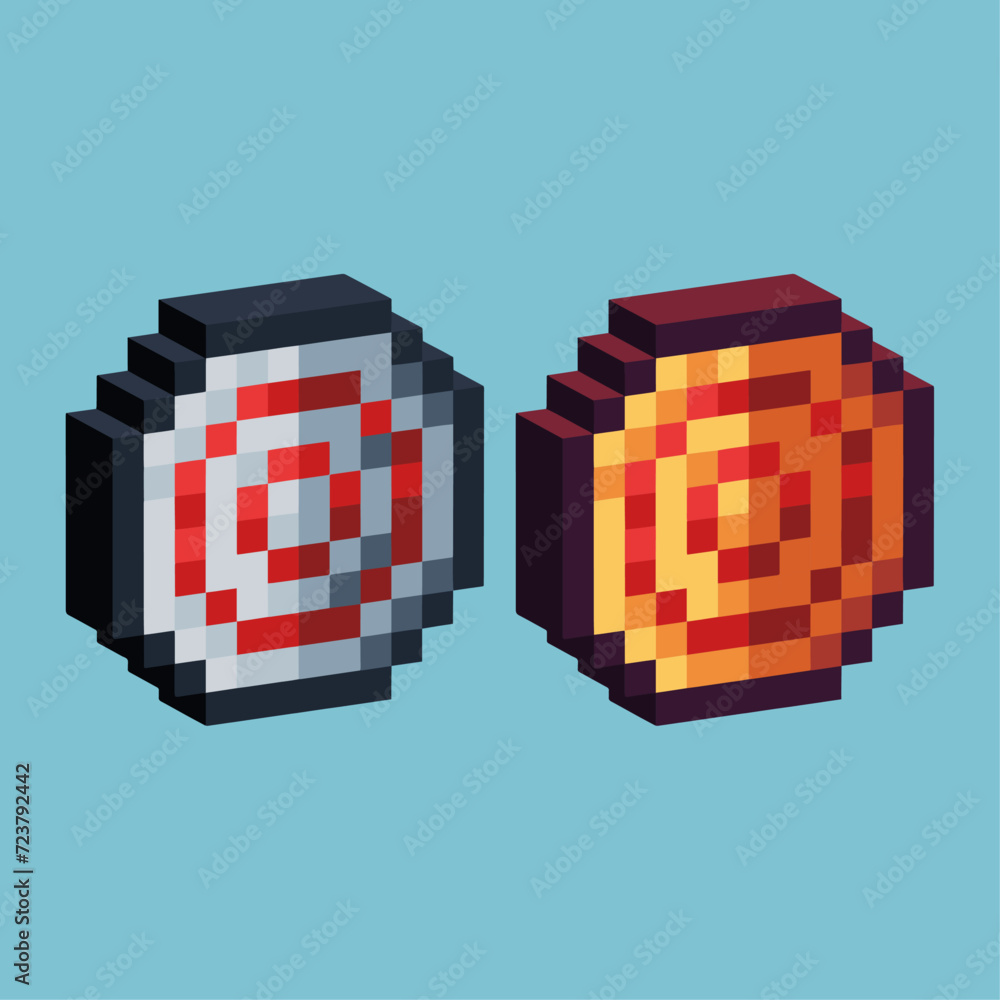 Poster isometric pixel art 3d of archer point icon for items asset.archer target icon on pixelated style.8b