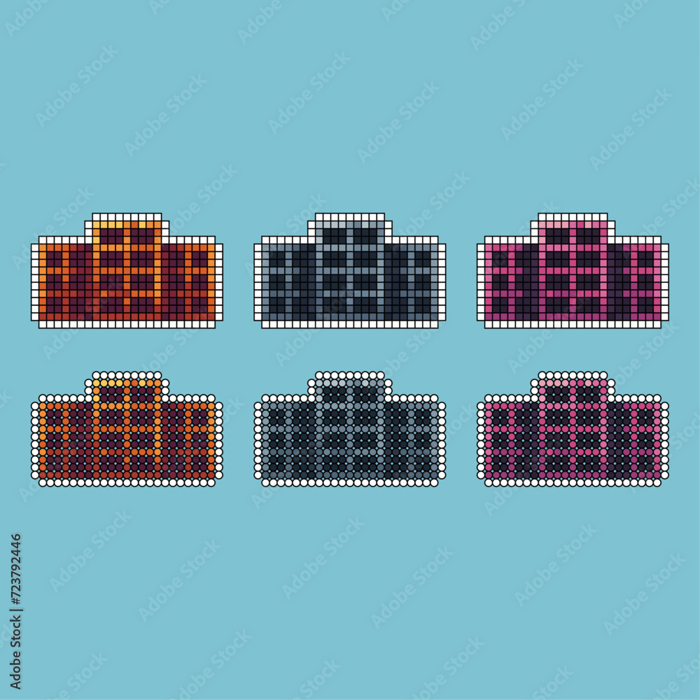 Poster pixel art stroke sets icon of apartment house variation color.apart icon on pixelated style. 8bits p