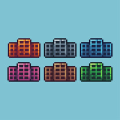 Pixel art sets icon of apartment house variation color.Apart icon on pixelated style. 8bits perfect for game asset or design asset element for your game design. Simple pixel art icon asset.