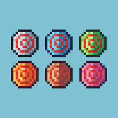 Pixel art sets icon of archer point variation color. Target icon on pixelated style. 8bits perfect for game asset or design asset element for your game design. Simple pixel art icon asset.