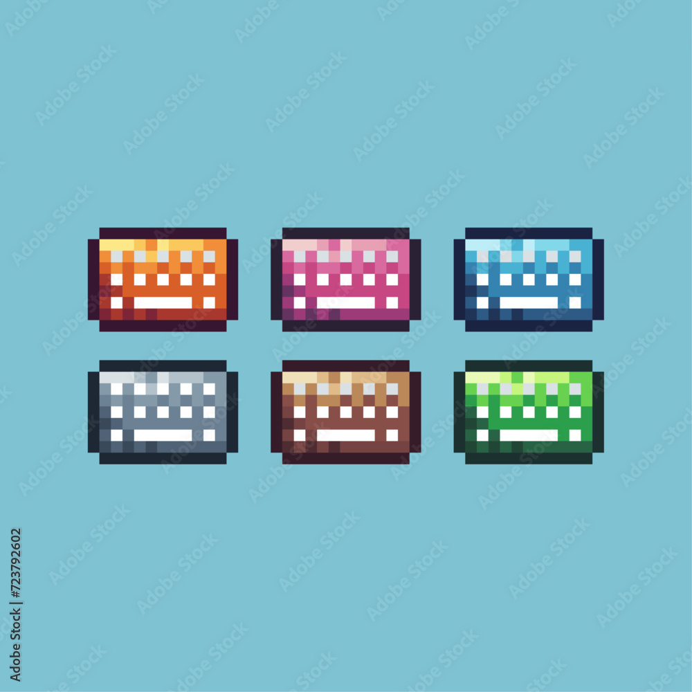Poster pixel art sets icon of keyboard variation color. keyboard icon on pixelated style. 8bits perfect for