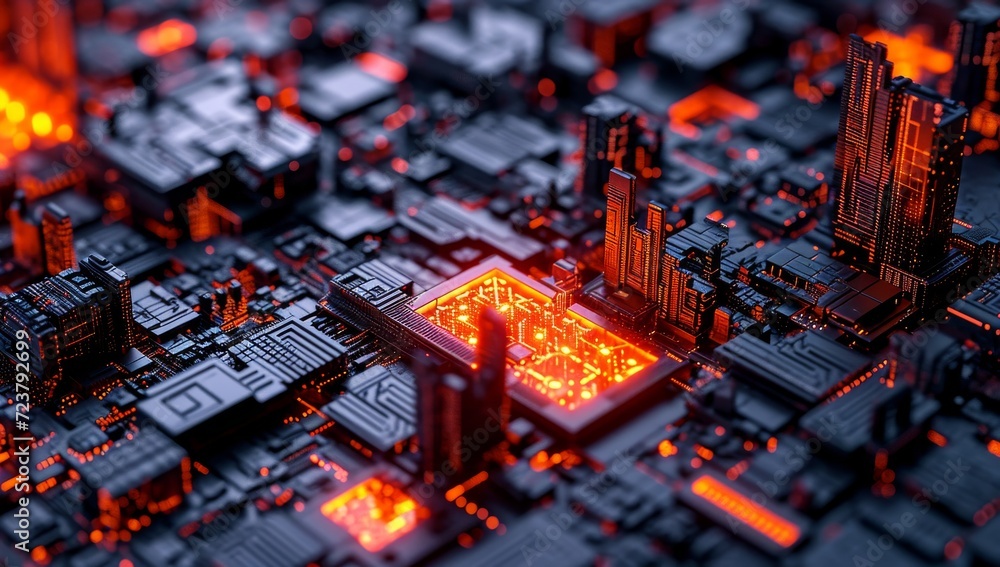Poster computer board with glowing elements