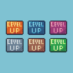 Pixel art sets icon of level up variation color.level up icon on pixelated style. 8bits perfect for game asset or design asset element for your game design. Simple pixel art icon asset.