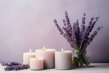 colorful bright background of lavender and candles