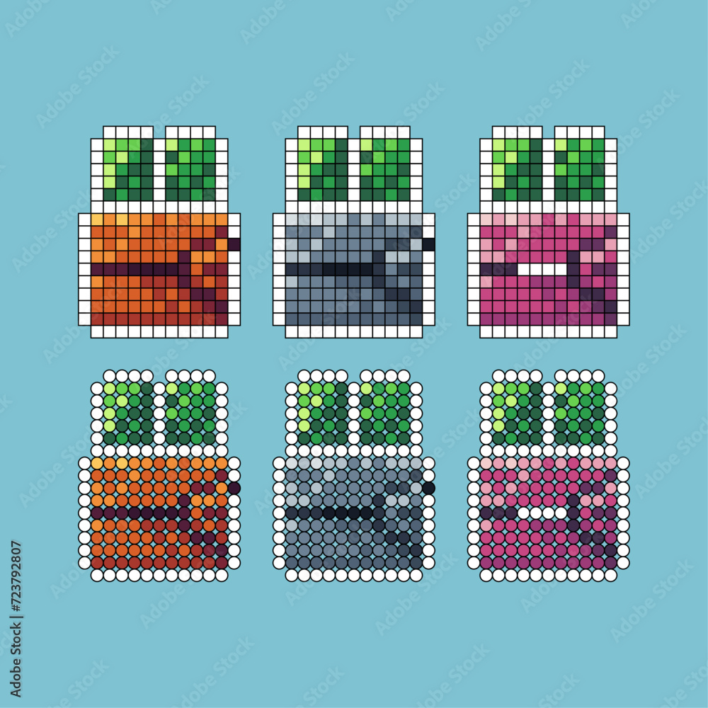 Poster pixel art stroke sets icon of wallet with money variation color.wallet icon on pixelated style. 8bit