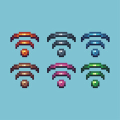 Obraz premium Pixel art sets icon of wifi network variation color. Network icon on pixelated style. 8bits perfect for game asset or design asset element for your game design. Simple pixel art icon asset.