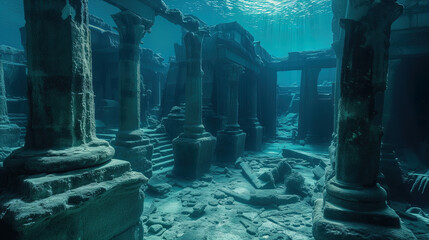 Ancient underwater ruins - obrazy, fototapety, plakaty
