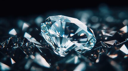 A detailed view of a single diamond placed on top of a stack of diamonds. Suitable for jewelry advertisements and luxury-themed designs - obrazy, fototapety, plakaty