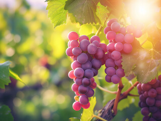 Ripe red wine grapes in vineyard ready for harvest.