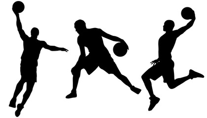 Set of sport men, Basketball, Collection, Silhouette, Jump, Run, Ball, Lifestyle, Playoff, Dynamic, Player, Isolated, Vector Illustration