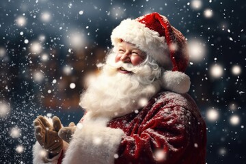 A man dressed in a Santa Claus suit and gloves. Perfect for holiday-themed designs and Christmas promotions