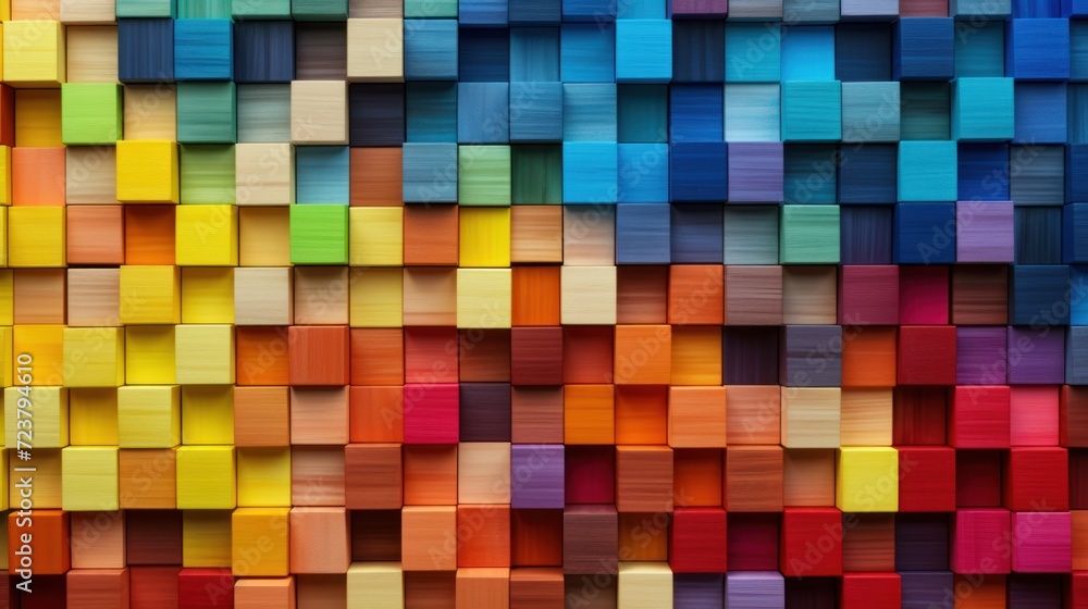 Poster stacked wooden blocks displaying a spectrum of multiple colors