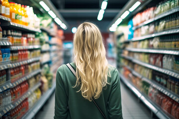 Woman participates in shopping with focus on healthy food. Woman selects variety of nutrient packed foods prioritizing fresh products to nourish body, close-up