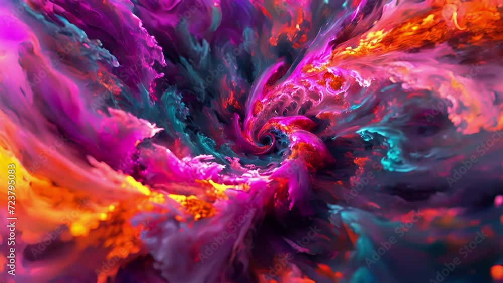 Poster a burst of neon orange and pink creating a vibrant explosion of color in an abstract swirl.