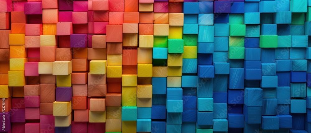Poster stacked wooden blocks displaying a spectrum of multiple colors