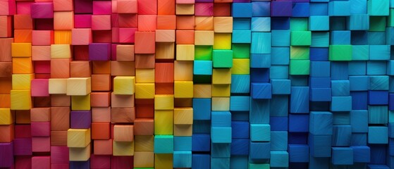 Stacked wooden blocks displaying a spectrum of multiple colors