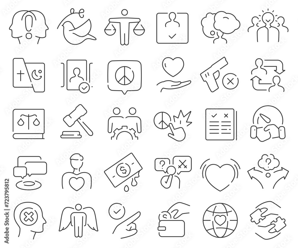 Poster morality line icons collection. thin outline icons pack. vector illustration eps10