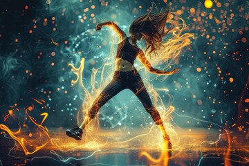Surreal dancer exploding during dance action, - obrazy, fototapety, plakaty