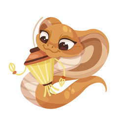 Cartoon cute smiles cobra snake isolated on white background. Little child snake character. Chinese horoscope zodiac sign, year of the snake 2025. Friendly character of reptile. Vector illustration