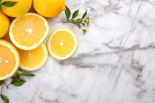 Lemon slices on marble background