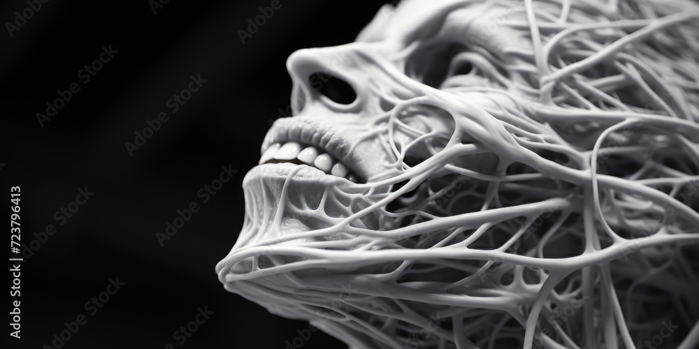 Poster a black and white photo capturing the profile of a human head. suitable for various applications