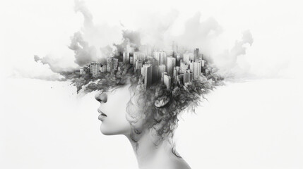 Double exposure of metropolitan city inside human head