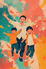 Obraz na płótnie Canvas Express the warmth of fatherhood with this colorful poster featuring a happy dad and child.