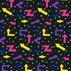 90s style vintage pattern with neon colored arrows