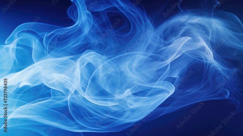 Poster close-up shot of blue smoke on a black background. perfect for creating a mysterious or ethereal atm