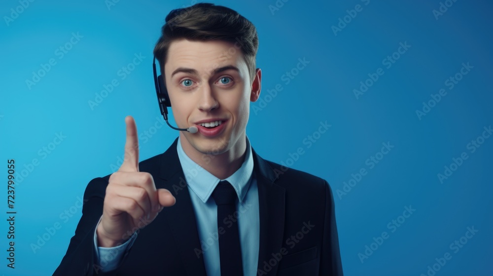Aufkleber a man wearing a suit and tie with a headset on. suitable for customer service or call center concept