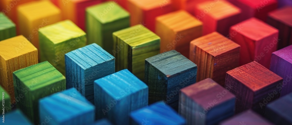 Poster stacked wooden blocks displaying a spectrum of multiple colors